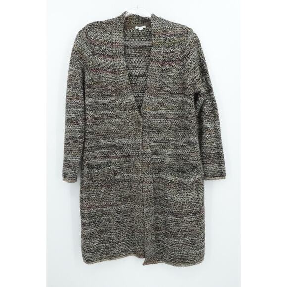 J. Jill Sweater Women Large Brown Multicolor Cardigan Duster Pockets Casual Fall - Picture 1 of 16